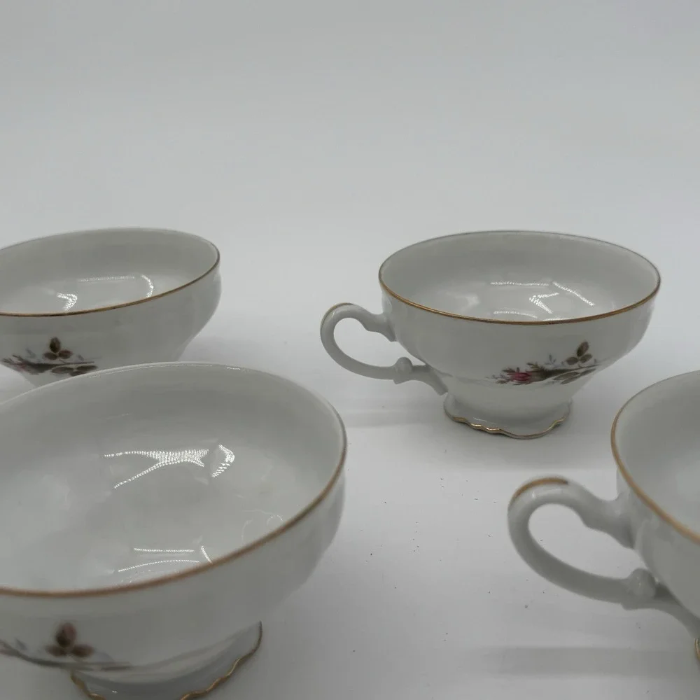 Vintage Royal Rose Fine China Japan Teacups Lot‎ Of 7 Pink Floral Gold Trim